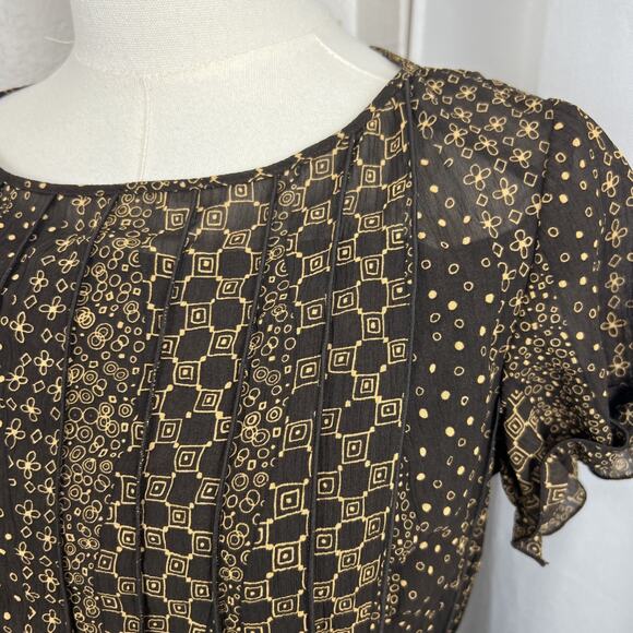 VTG Indie Dress Womens 8 Brown Geometric Cottagecore Boho Retro 70s Style - Picture 2 of 10